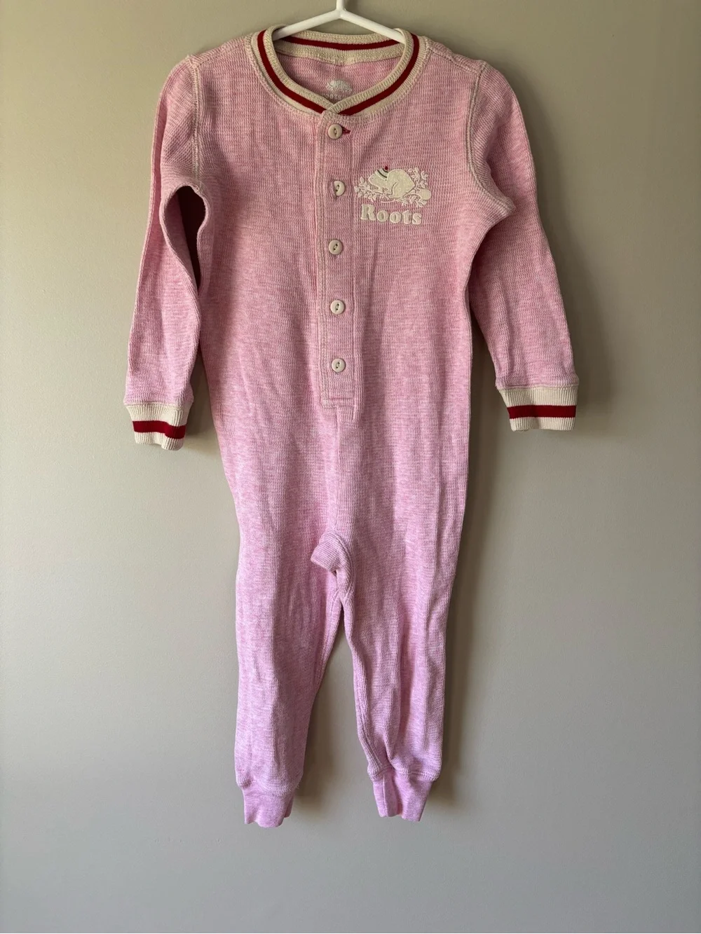 Roots Kids Cabin Pink Long-Sleeve One-Piece Footie Pyjama Toddler Girls Size 2T